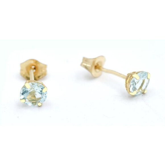 Jewelry - Genuine 0.36 Cts Aquamarine Studs Earrings 14k Gold